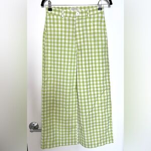 Urban Outfitters Green & White Gingham Cropped Wide-Leg Pants